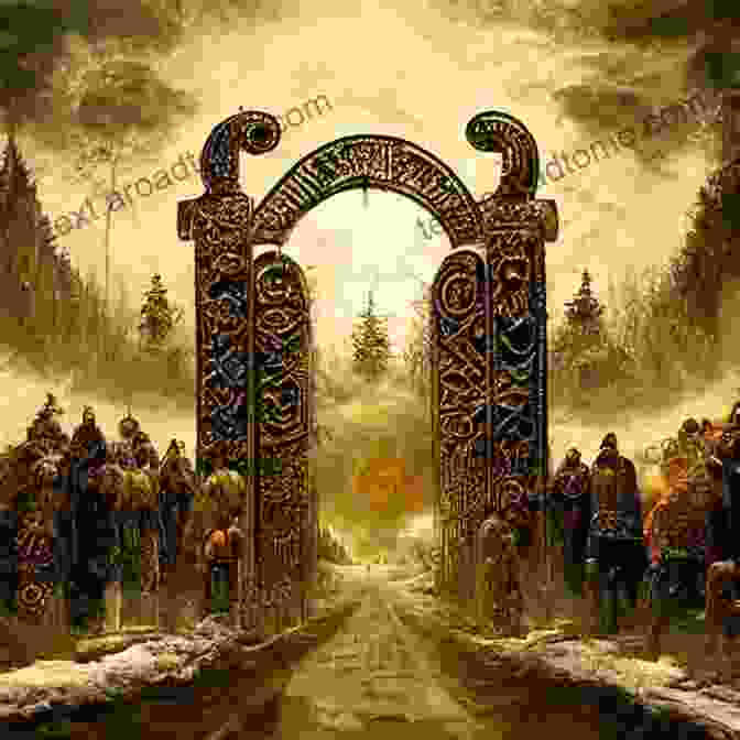 An Image Depicting The Grand, Imposing Gates Of Valhalla, Illuminated By Ethereal Moonlight Shield Maiden: Under The Howling Moon (The Road To Valhalla 1)